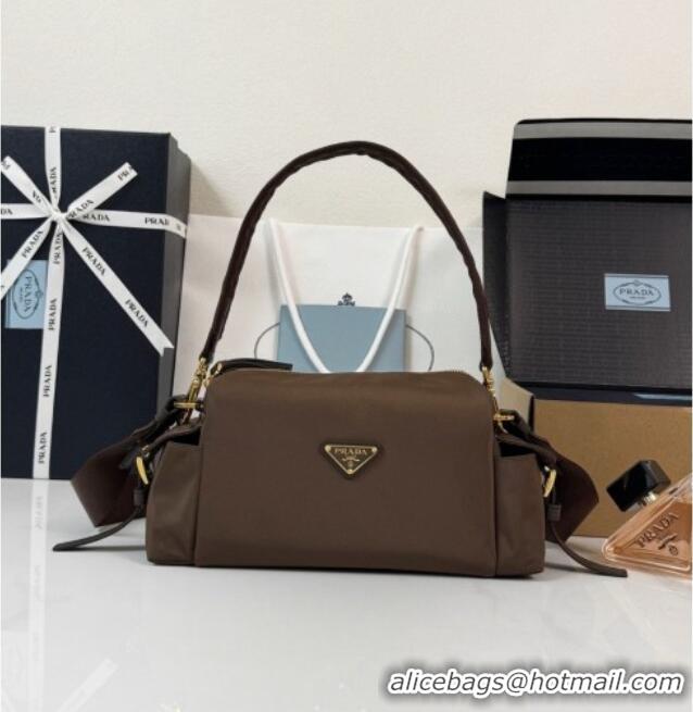 Big Discount Prada Explore Small Re-Nylon and Leather Shoulder Bag 1BH232 Burnt Brown 2026