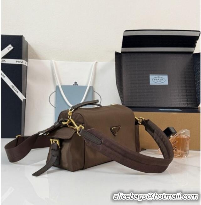 Big Discount Prada Explore Small Re-Nylon and Leather Shoulder Bag 1BH232 Burnt Brown 2026