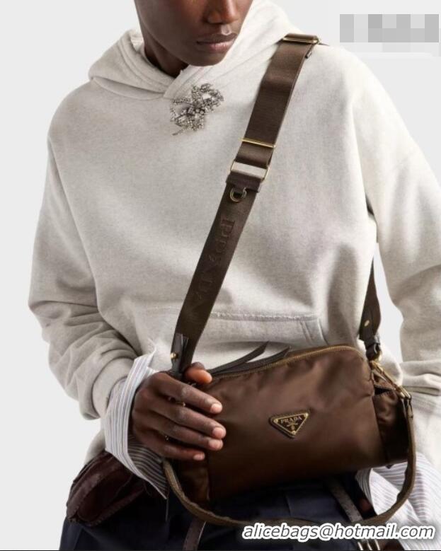 Big Discount Prada Explore Small Re-Nylon and Leather Shoulder Bag 1BH232 Burnt Brown 2026