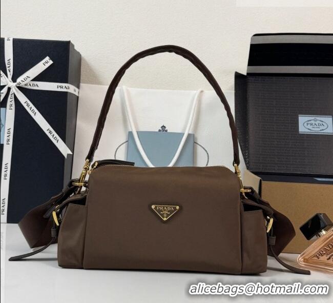 Big Discount Prada Explore Small Re-Nylon and Leather Shoulder Bag 1BH232 Burnt Brown 2026