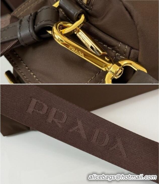Big Discount Prada Explore Small Re-Nylon and Leather Shoulder Bag 1BH232 Burnt Brown 2026
