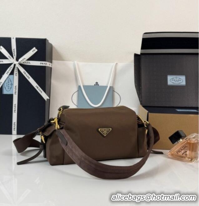 Big Discount Prada Explore Small Re-Nylon and Leather Shoulder Bag 1BH232 Burnt Brown 2026
