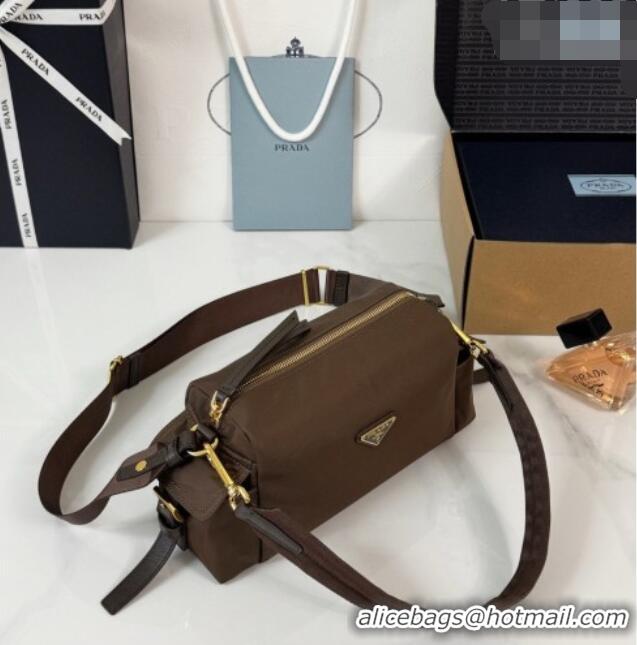 Big Discount Prada Explore Small Re-Nylon and Leather Shoulder Bag 1BH232 Burnt Brown 2026