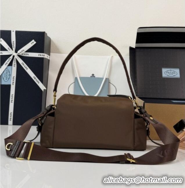 Big Discount Prada Explore Small Re-Nylon and Leather Shoulder Bag 1BH232 Burnt Brown 2026