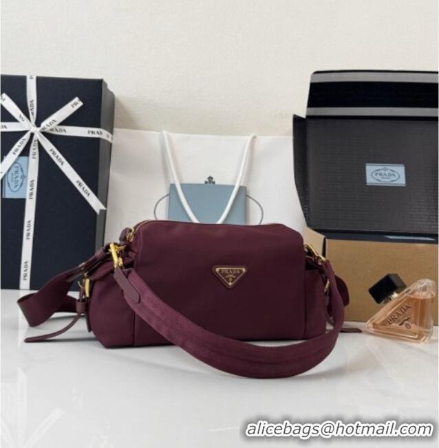 Promotional Prada Explore Small Re-Nylon and Leather Shoulder Bag 1BH232 Burgundy 2026