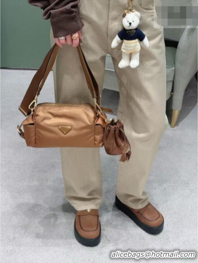 Best Price Prada Explore Small Re-Nylon and Leather Shoulder Bag 1BH232 Brown 2026