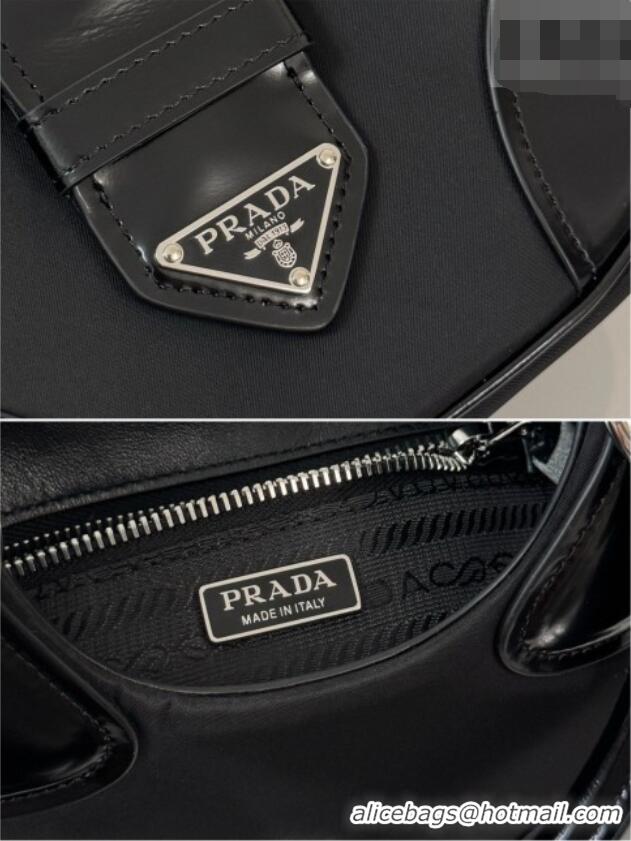 Top Design Prada Re-Nylon and Shiny Leather Mini Moon Bag 1BA381 Black 2026