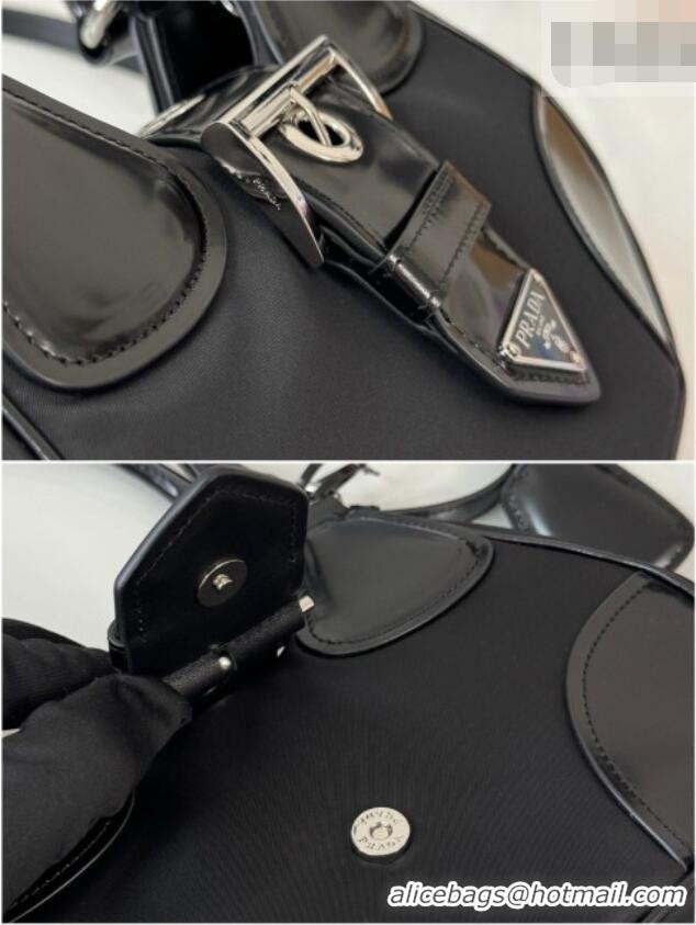 Top Design Prada Re-Nylon and Shiny Leather Mini Moon Bag 1BA381 Black 2026