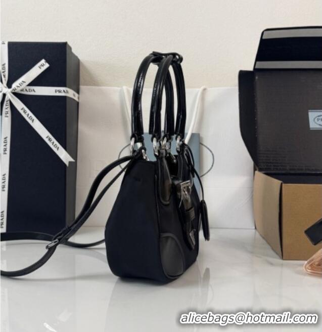 Top Design Prada Re-Nylon and Shiny Leather Mini Moon Bag 1BA381 Black 2026