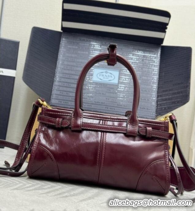 New Design Prada Bonnie Mini Leather Handbag 1BA486 Burgundy 2026