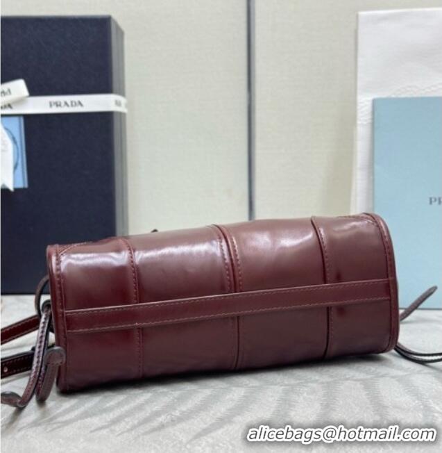 New Design Prada Bonnie Mini Leather Handbag 1BA486 Burgundy 2026
