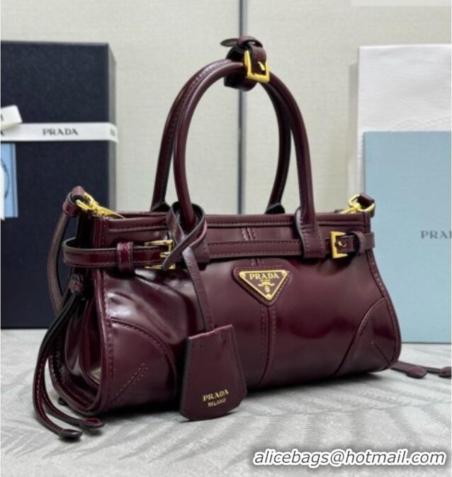 New Design Prada Bonnie Mini Leather Handbag 1BA486 Burgundy 2026