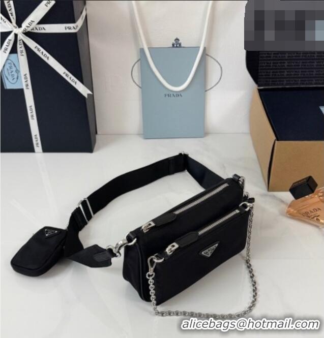 Luxury Cheap Prada Re-Nylon and Saffiano Leather Mini Shoulder Bag 1BH230 Black 2026