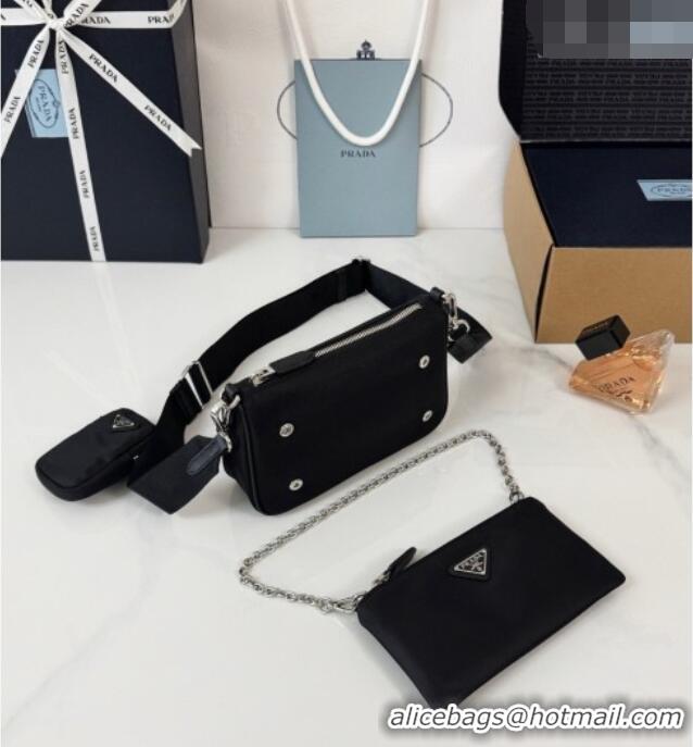 Luxury Cheap Prada Re-Nylon and Saffiano Leather Mini Shoulder Bag 1BH230 Black 2026