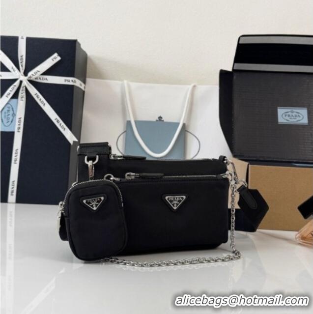 Luxury Cheap Prada Re-Nylon and Saffiano Leather Mini Shoulder Bag 1BH230 Black 2026