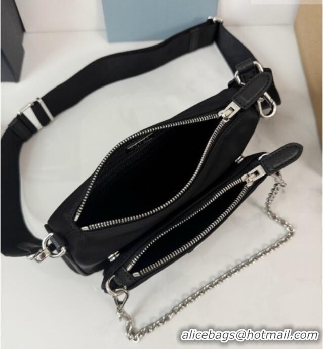 Luxury Cheap Prada Re-Nylon and Saffiano Leather Mini Shoulder Bag 1BH230 Black 2026