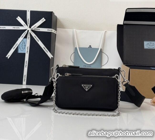 Luxury Cheap Prada Re-Nylon and Saffiano Leather Mini Shoulder Bag 1BH230 Black 2026