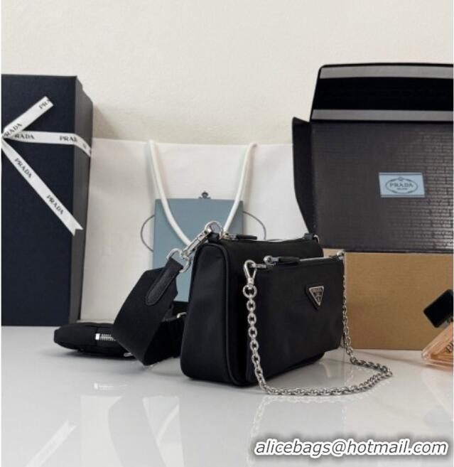 Luxury Cheap Prada Re-Nylon and Saffiano Leather Mini Shoulder Bag 1BH230 Black 2026