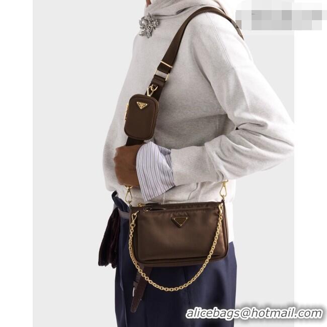 Top Grade Prada Re-Nylon and Saffiano Leather Mini Shoulder Bag 1BH230 Burnt Brown 2026