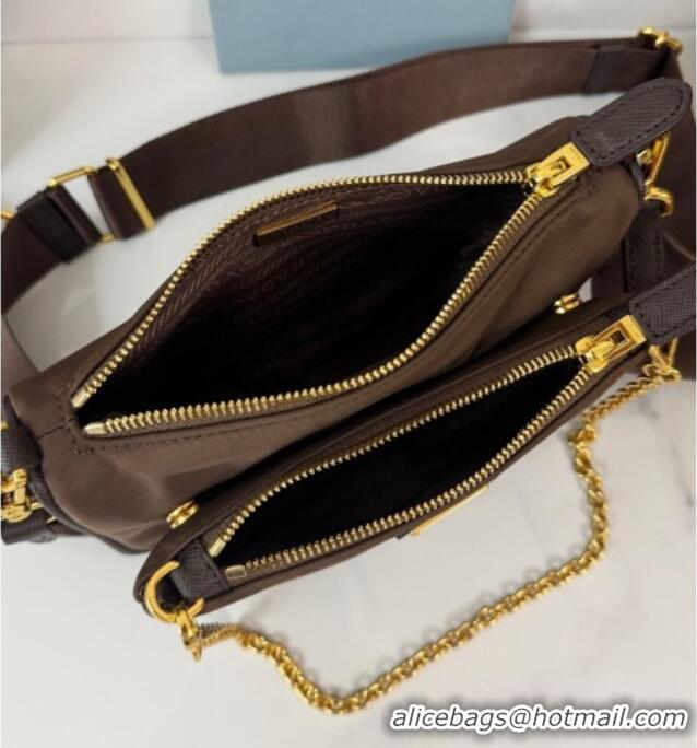 Top Grade Prada Re-Nylon and Saffiano Leather Mini Shoulder Bag 1BH230 Burnt Brown 2026