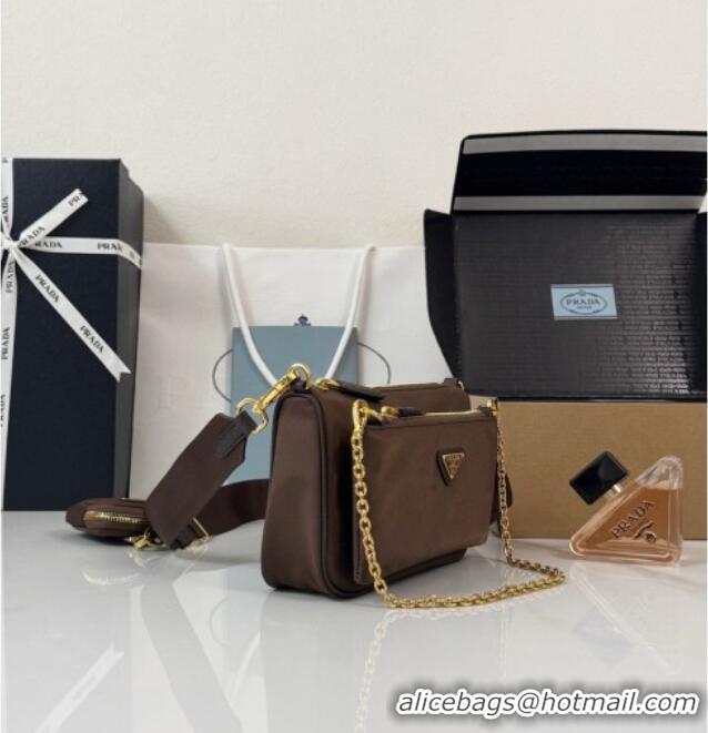 Top Grade Prada Re-Nylon and Saffiano Leather Mini Shoulder Bag 1BH230 Burnt Brown 2026