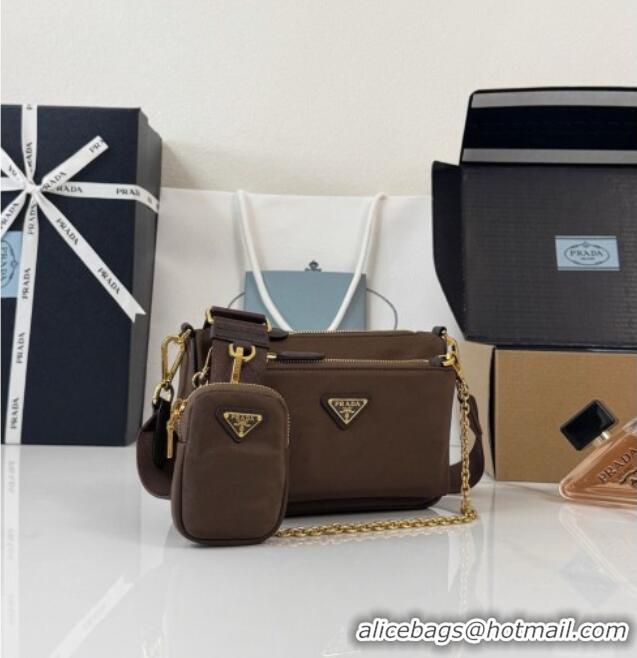 Top Grade Prada Re-Nylon and Saffiano Leather Mini Shoulder Bag 1BH230 Burnt Brown 2026