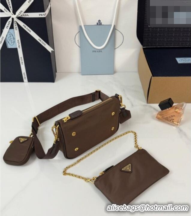 Top Grade Prada Re-Nylon and Saffiano Leather Mini Shoulder Bag 1BH230 Burnt Brown 2026