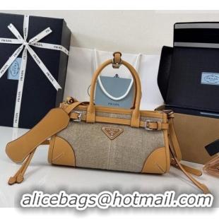 Inexpensive Prada Bonnie Mini Linen Handbag 1BA486 Brown 2026