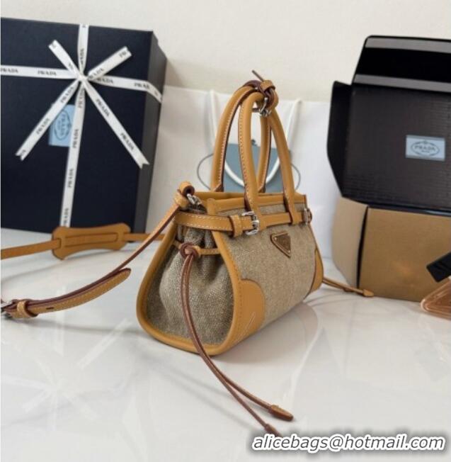 Inexpensive Prada Bonnie Mini Linen Handbag 1BA486 Brown 2026
