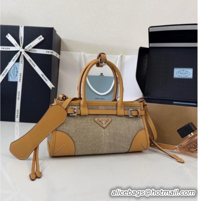 Inexpensive Prada Bonnie Mini Linen Handbag 1BA486 Brown 2026
