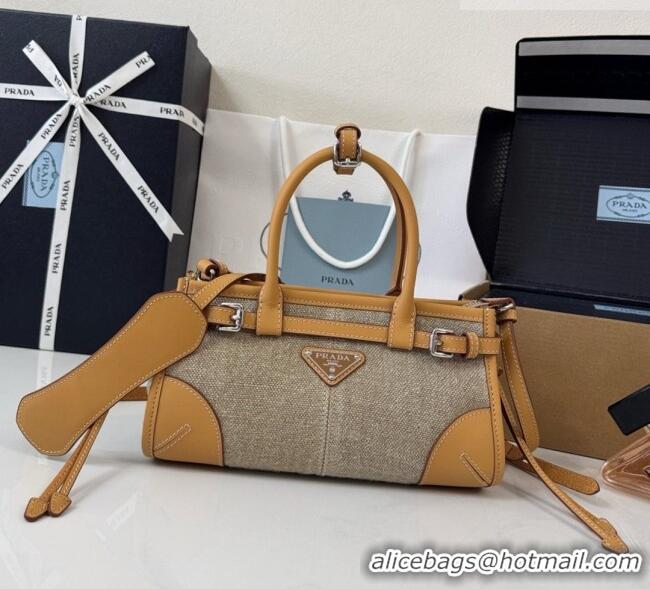 Inexpensive Prada Bonnie Mini Linen Handbag 1BA486 Brown 2026