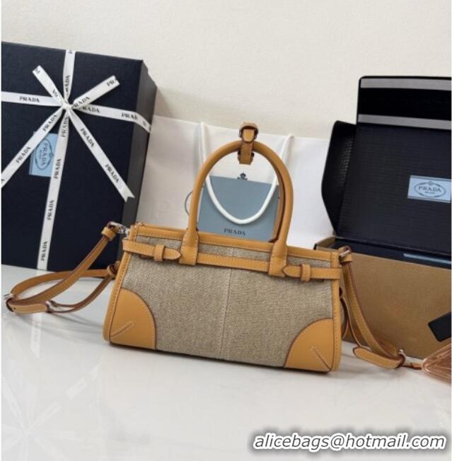 Inexpensive Prada Bonnie Mini Linen Handbag 1BA486 Brown 2026