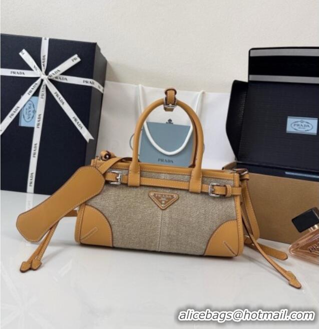 Inexpensive Prada Bonnie Mini Linen Handbag 1BA486 Brown 2026