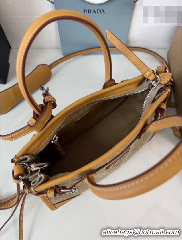 Inexpensive Prada Bonnie Mini Linen Handbag 1BA486 Brown 2026