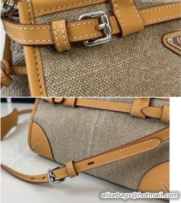 Inexpensive Prada Bonnie Mini Linen Handbag 1BA486 Brown 2026