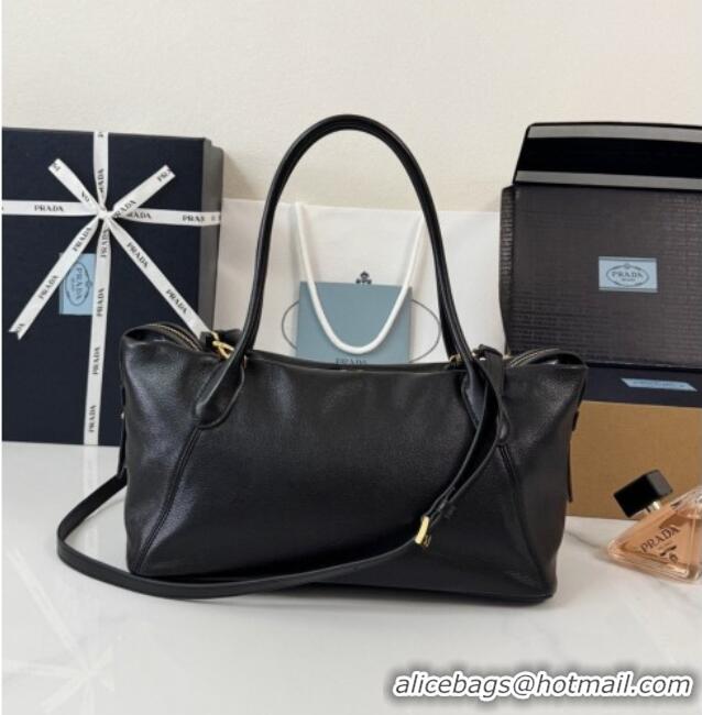 New Cheap Prada Ouvert Large Leather Tote Bag 1BG661 Black 2026