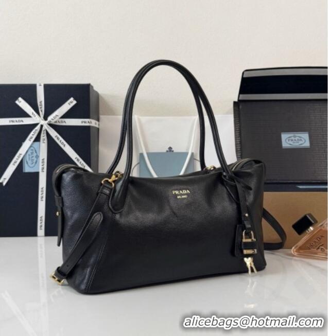New Cheap Prada Ouvert Large Leather Tote Bag 1BG661 Black 2026