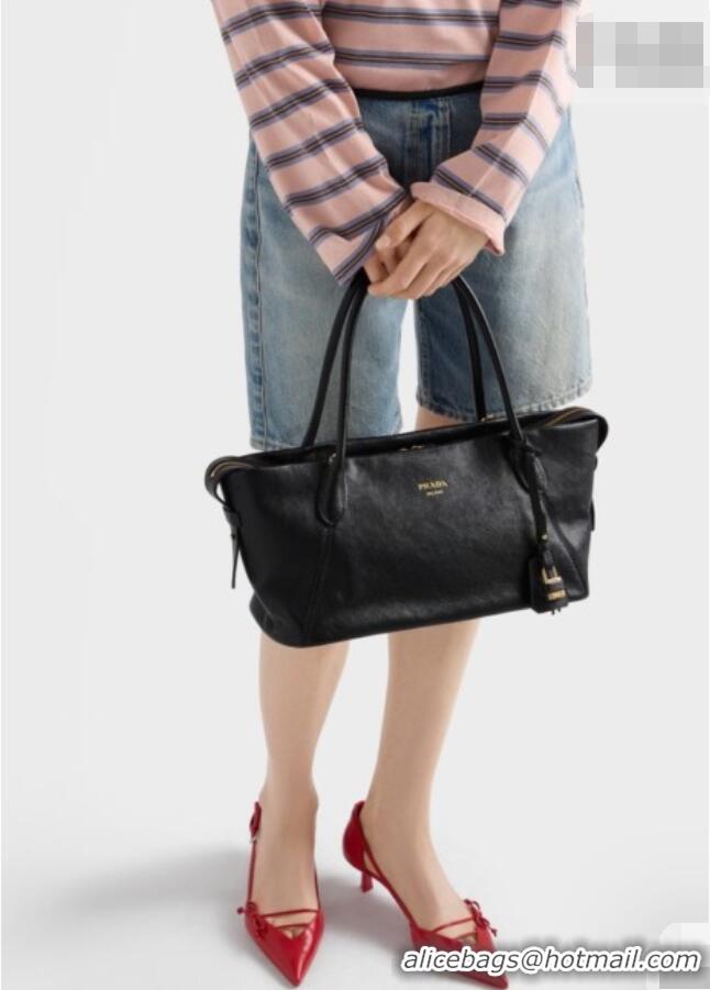 New Cheap Prada Ouvert Large Leather Tote Bag 1BG661 Black 2026