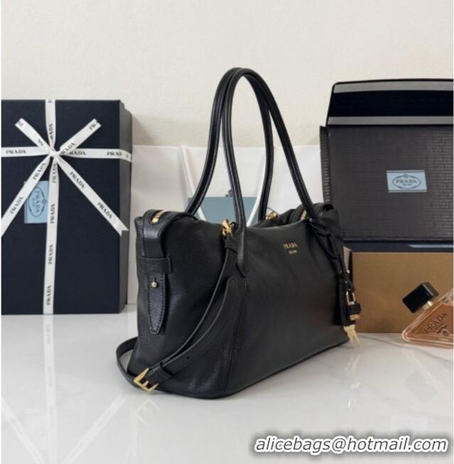 New Cheap Prada Ouvert Large Leather Tote Bag 1BG661 Black 2026