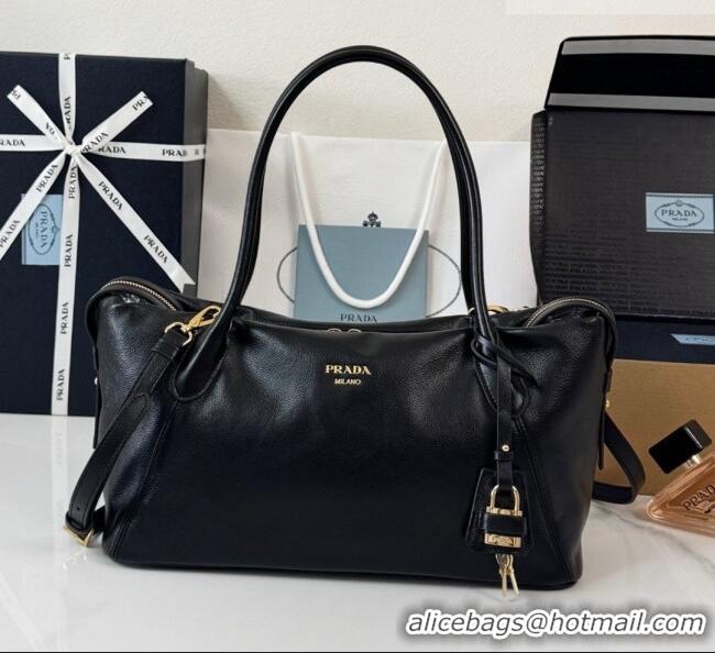 New Cheap Prada Ouvert Large Leather Tote Bag 1BG661 Black 2026