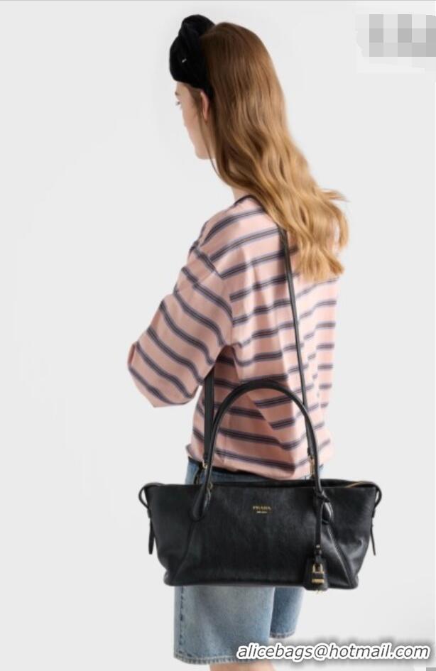 New Cheap Prada Ouvert Large Leather Tote Bag 1BG661 Black 2026