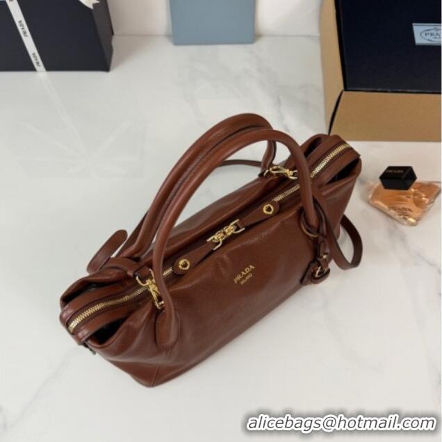 Promotional Prada Ouvert Large Leather Tote Bag 1BG661 Chestnut Brown 2026