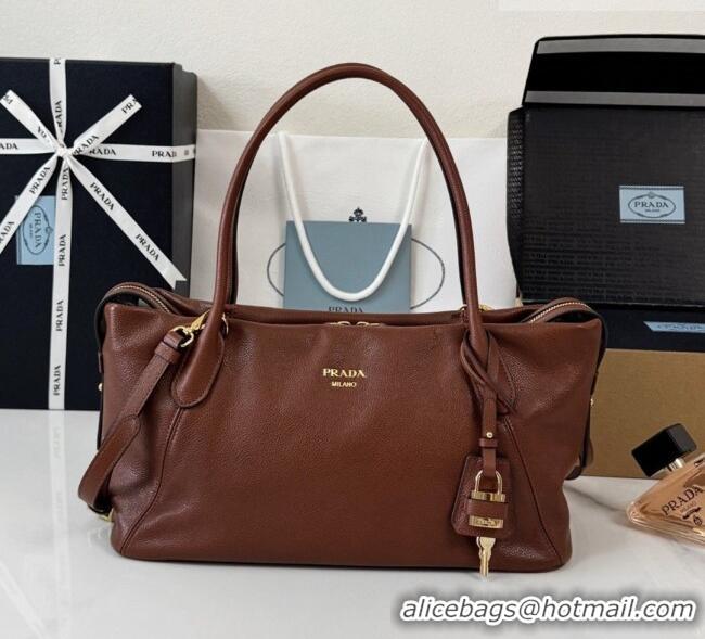 Promotional Prada Ouvert Large Leather Tote Bag 1BG661 Chestnut Brown 2026