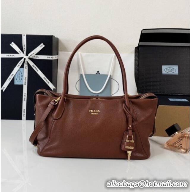 Promotional Prada Ouvert Large Leather Tote Bag 1BG661 Chestnut Brown 2026