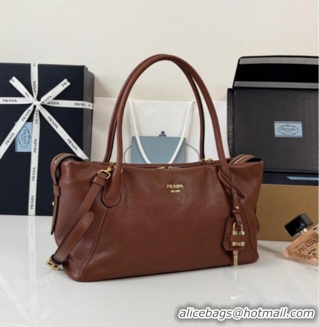 Promotional Prada Ouvert Large Leather Tote Bag 1BG661 Chestnut Brown 2026