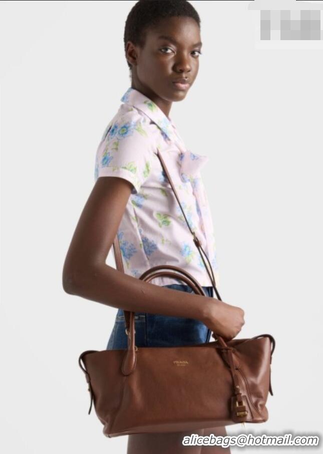 Promotional Prada Ouvert Large Leather Tote Bag 1BG661 Chestnut Brown 2026