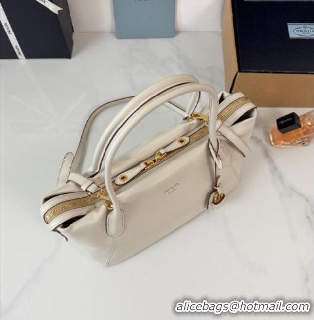 Market Sells Prada Ouvert Large Leather Tote Bag 1BG661 White 2026