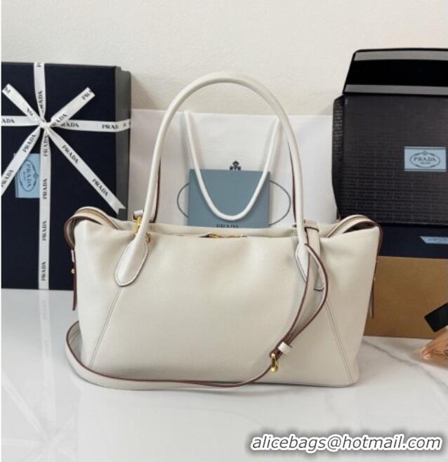 Market Sells Prada Ouvert Large Leather Tote Bag 1BG661 White 2026