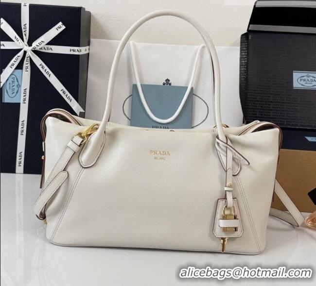 Market Sells Prada Ouvert Large Leather Tote Bag 1BG661 White 2026