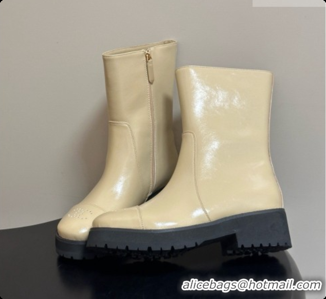 Grade Quality Chanel Short Boots in Shiny Calfskin 4cm Heel G47353 CH090928 Beige 2026